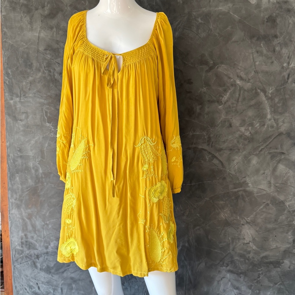 Yellow Tiered Ruffled Long Sleeve Sundress